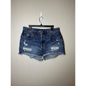 Levi's 501 High Rise Denim Shorts Distressed Ripped Blue Women's